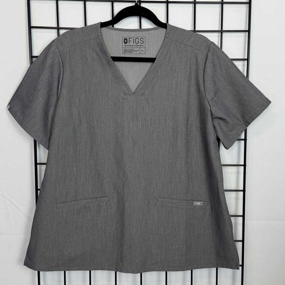 Figs Scrubs Technical Collection Short Sleeve Top Womens XL‎ Charcoal Gray